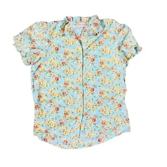 Philosophy Republic Women's XS Floral Button Down Blouse Short Sleeve Multicolor - Picture 1 of 6